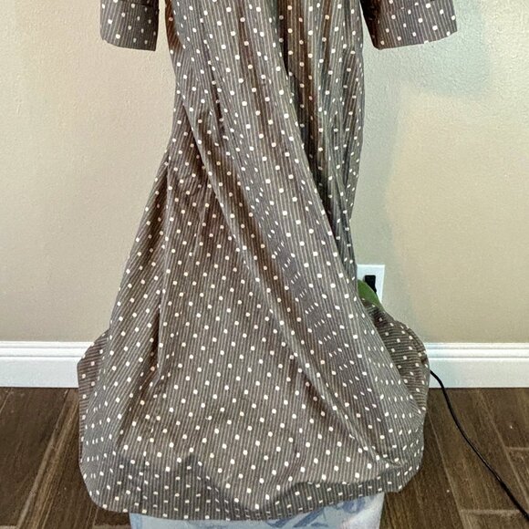 Homemade 80s Vintage Dark Gray Polka Dot Stripes Kimono Maxi Maternity Dress XL - Picture 7 of 11